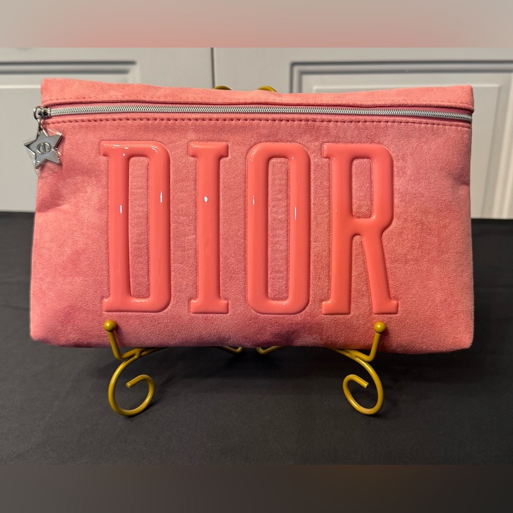 Dior Suede Clutch/Cosmetic Bag in Pink - Glossy Logo - Dior Beauté GWP - New